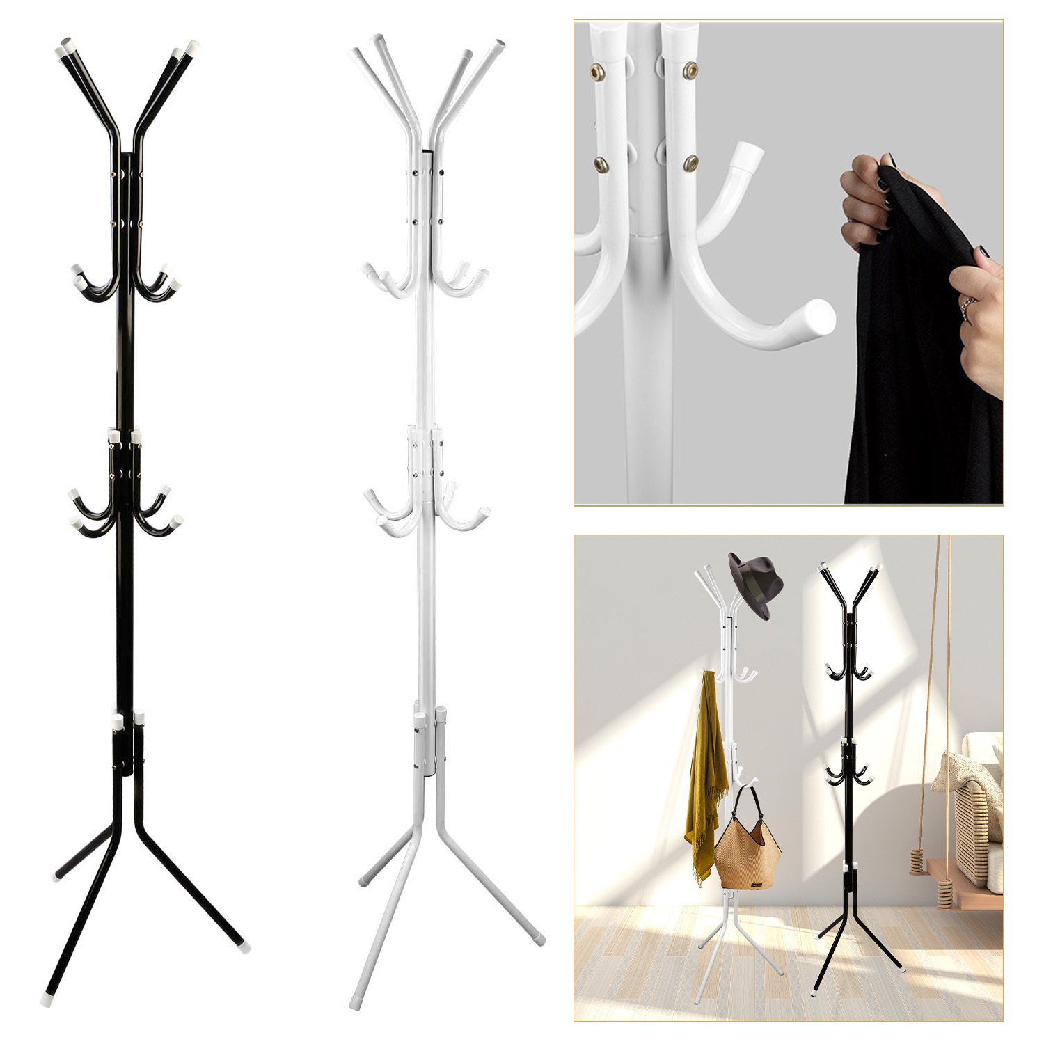 Black-White Options -- 1Pc Standing Coat Hat Rack Organizer