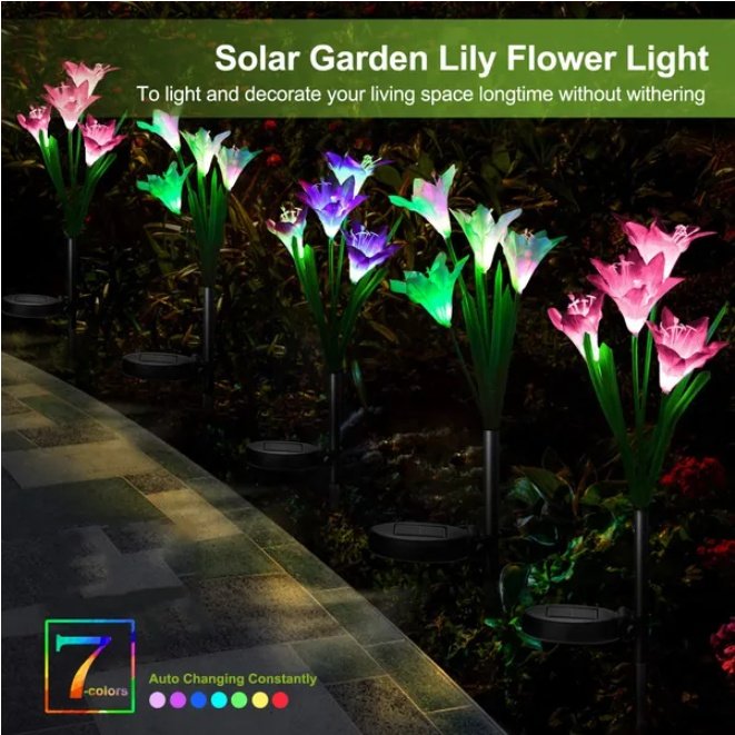 2Pcs Solar Garden Lights Outdoor Lily Flower LED Light - Image 3