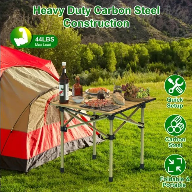Portable Lightweight Carbon Steel Roll Picnic Barbecue Table