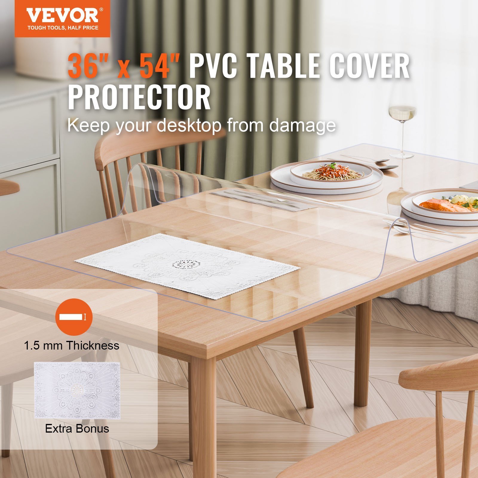 PVC Table Protector 36x54 Inch Clear Plastic Desk Protector 1.5mm Thick - Image 2