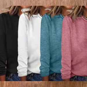4 Pack Womens T Shirts Long Sleeve Crew Neck Basic Tee Soft Casual Loose Fit Fall Tops Outfits