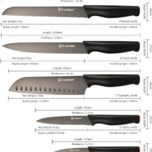 15-Piece Knife Set, High Carbon Stainless Steel Imported From Germany, Beveled Mercerized Blade, Black Titanium Stainless Steel Knives Block Set With Built-in Sharpener, Non-Slip Handles