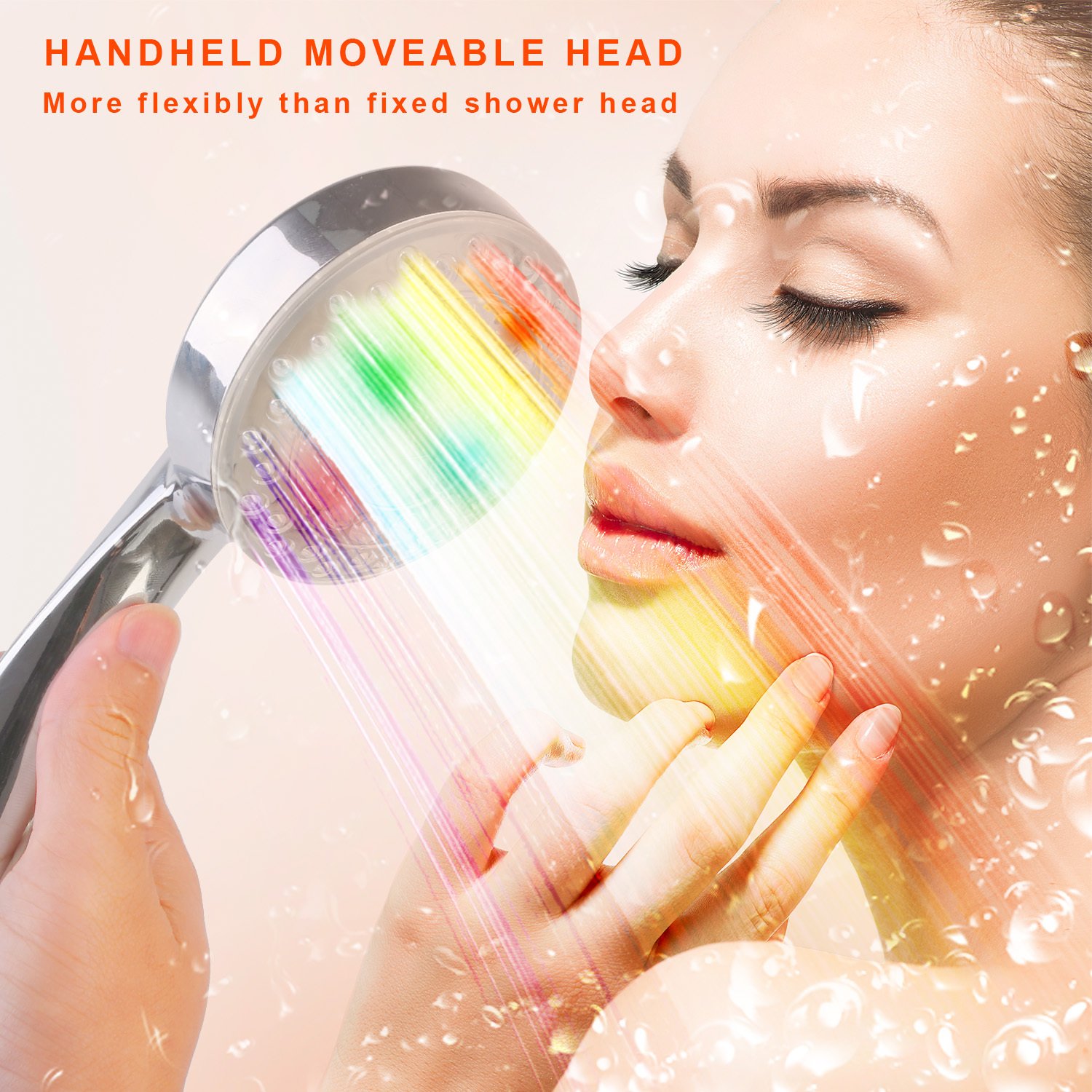 1Pc LED Shower Head Handheld Color-Changing Automatically Hydropower Without Batteries - Image 9