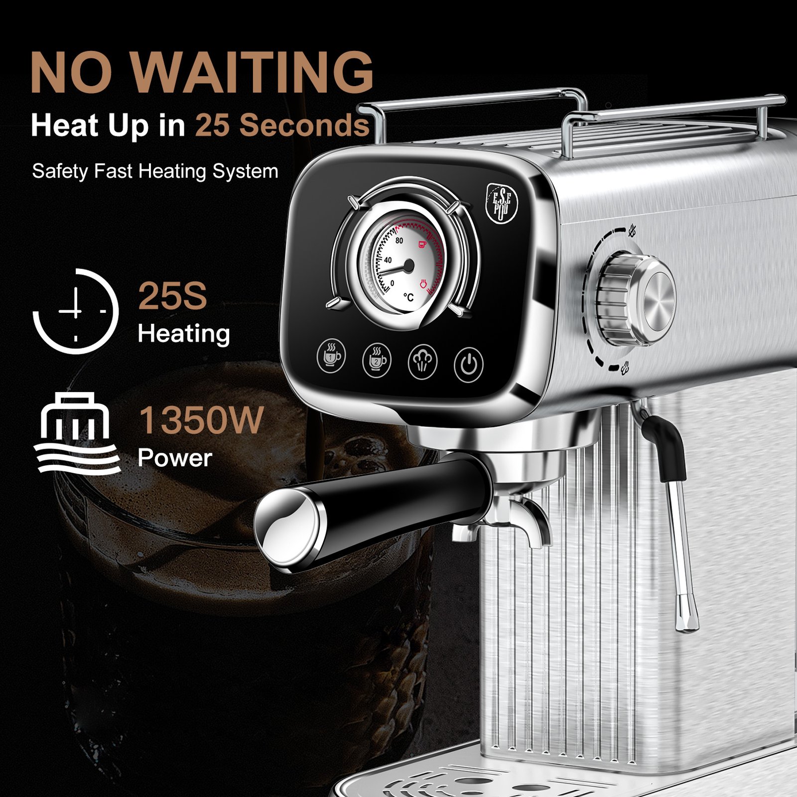 20 Bar Professional Espresso Machine With Milk Frother, Single & Double Shot, ESE Pod Compatible, Visual Display Of Pressure, Removable Water Tank For Cappuccino, Latte, Machiato For Home Barista - Image 6