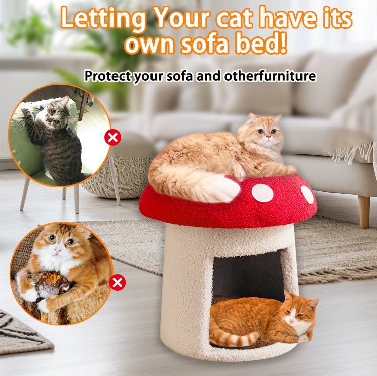 Extra Large Red Umbrella Mushroom Cat Bed, Scratch-resistant And Wear-resistant, Removable And Washable, Universal Pet Seat Bed For All Seasons, Pet Cat Bed, High-looking Mushroom Cat House - Image 3