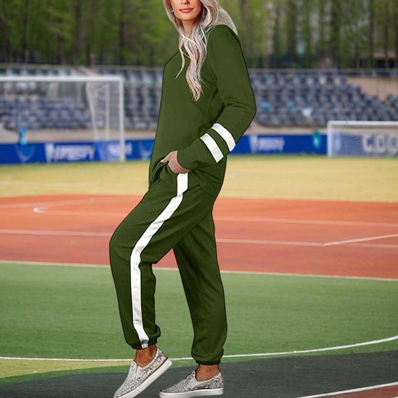 Women's Casual Striped Tracksuit Set, Long Sleeve Crewneck Sweatshirt And Drawstring Jogger Pants, 2-Piece Outfit For Spring And Fall - Image 10