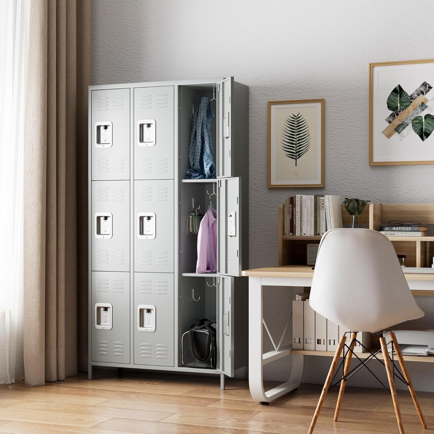 Metal Lockers For Employees With Lock,Metal Storage Locker With 9 Doors & 27 Hooks For School Office Gym Garage Bedroom,Assembly Required,9 Doors Light Grey - Image 7