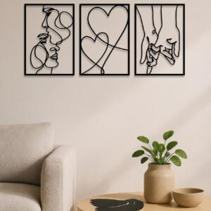 3 Piece Romantic Metal Wall Art Set Minimalist Couple Silhouette For Living Room