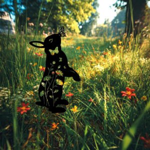 Metal Rabbit Garden Stake & Wall Sculpture-Outdoor Silhouette Yard Art For Patio