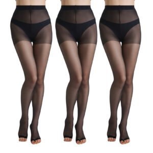 3 Pairs Womens 20D Ultra Toeless Sheer Tights Open Toe Control Top Pantyhose