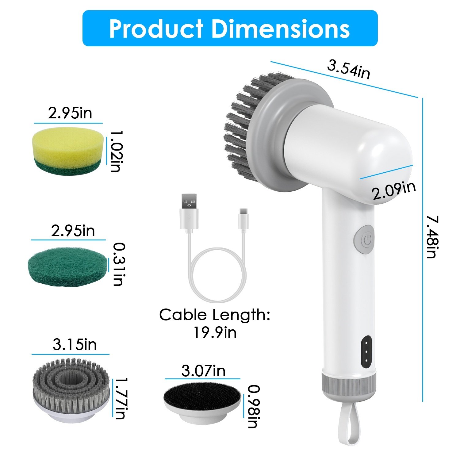 1Set Electric Handheld Spin Scrubber Cordless Cleaning Brush With 2 Rotating Speeds 3 Cleaning Brushes Rechargeable Shower Scrubber For Kitchen Dish Bathtub Sink Tile - Image 6