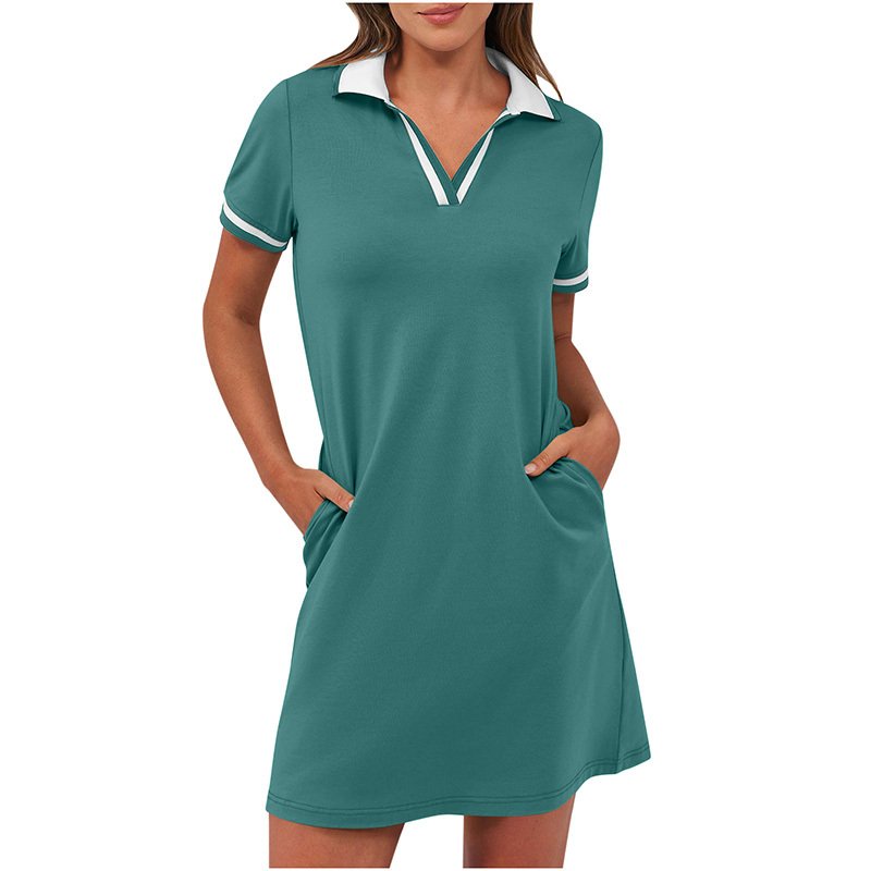 Women's Polo Dress Short Sleeve V Neck Casual Summer Mini Shirt Dress With Pockets - Image 3
