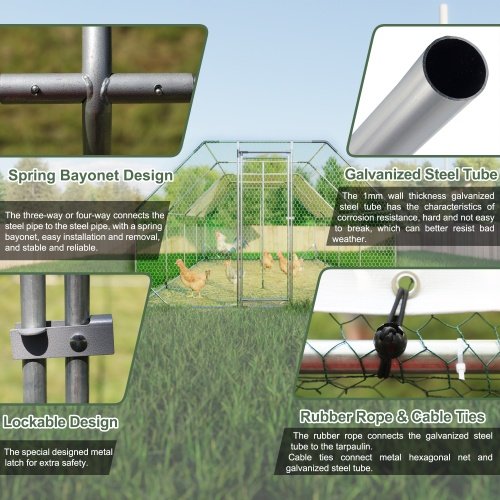 9.94 Ft. X 25.68 Ft. Galvanized Large Metal Walk In Chicken Coop Cage Farm Poultry Run Hutch Hen House - Image 7