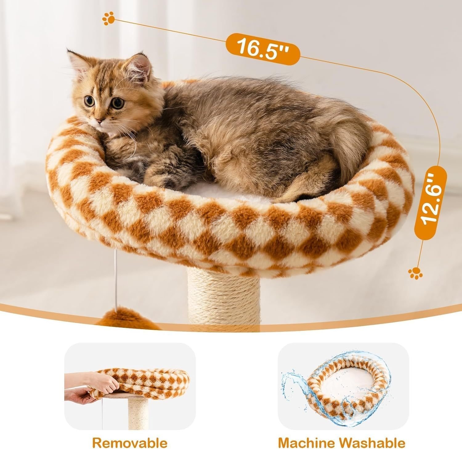 Mewoo Cat Scratching Post With Bed - Small Cat Tower With Sisal Scratcher, Removable Perch & Ball Track Toys For Indoor Cats Brown, Medium - Image 6
