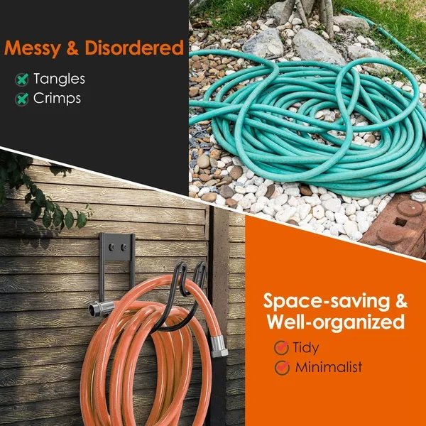 2Pack Heavy Duty Garden Hose Holder Stainless Steel Hose Hook Metal Hose Rack Reel Organizer For Water Hose Extension Cords - Image 4