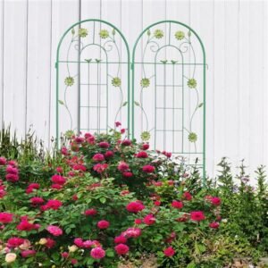 Metal Garden Trellis For Climbing Plants, Outdoor Flower Stand - Green