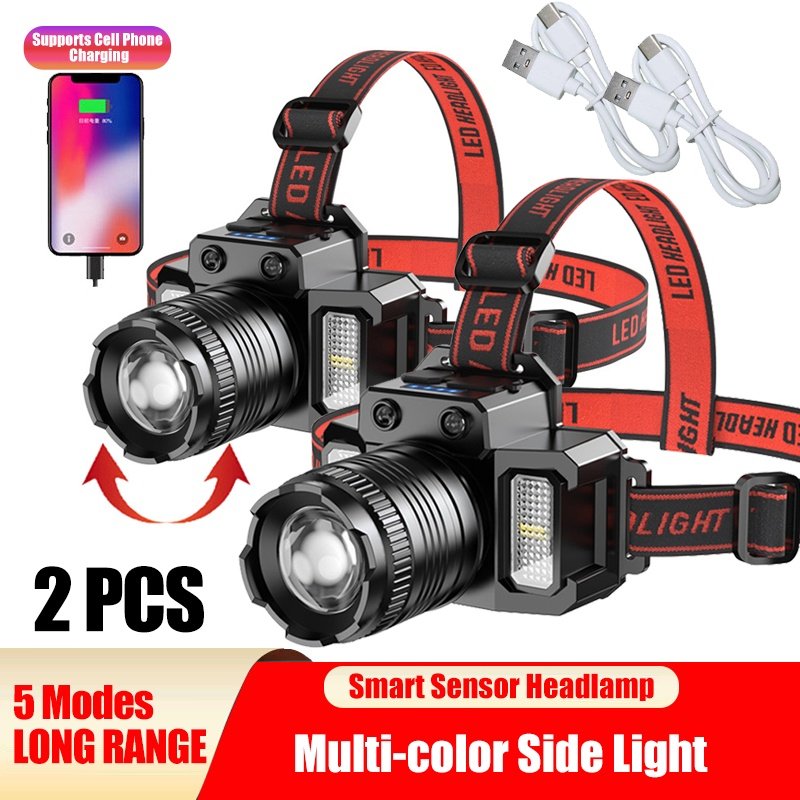 LED Tactical Headlamp Head Torch USB Rechargeable Motion Sensor Headlight Zoomable 5 Modes Emergency Power Bank For Mobile Phone - Image 2