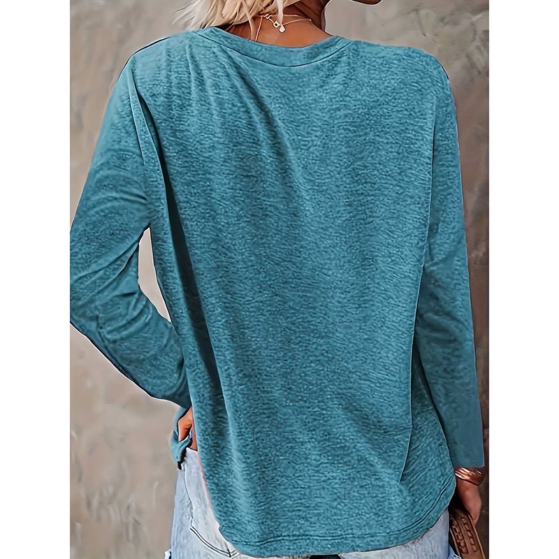 Women's Heart & Dog Paw Print T-shirt, Cute Crew Neck Long Sleeve Top For Spring & Fall - Image 7