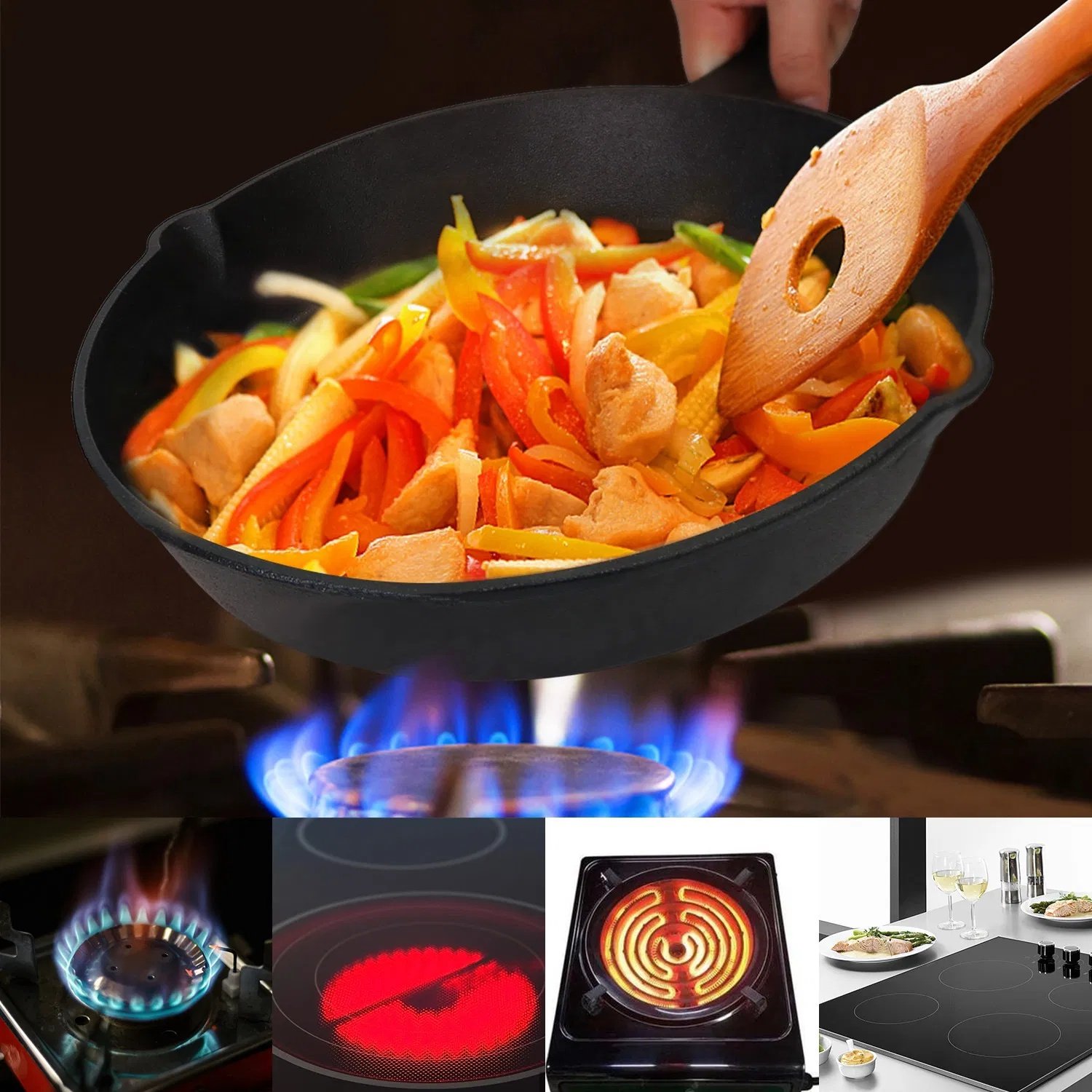 3Pcs Pre-Seasoned Cast Iron Skillet Set 6 8 10in Non-Stick Oven Safe Cookware Heat-Resistant Frying Pan - Image 6