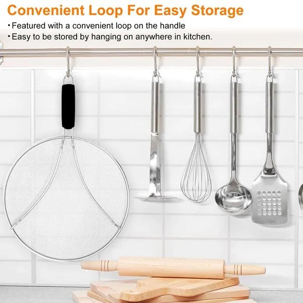 Grease Splatter Screen 13in Stainless Steel Fine Mesh Splash Mesh Shield Hot Oil Stopper - Image 2