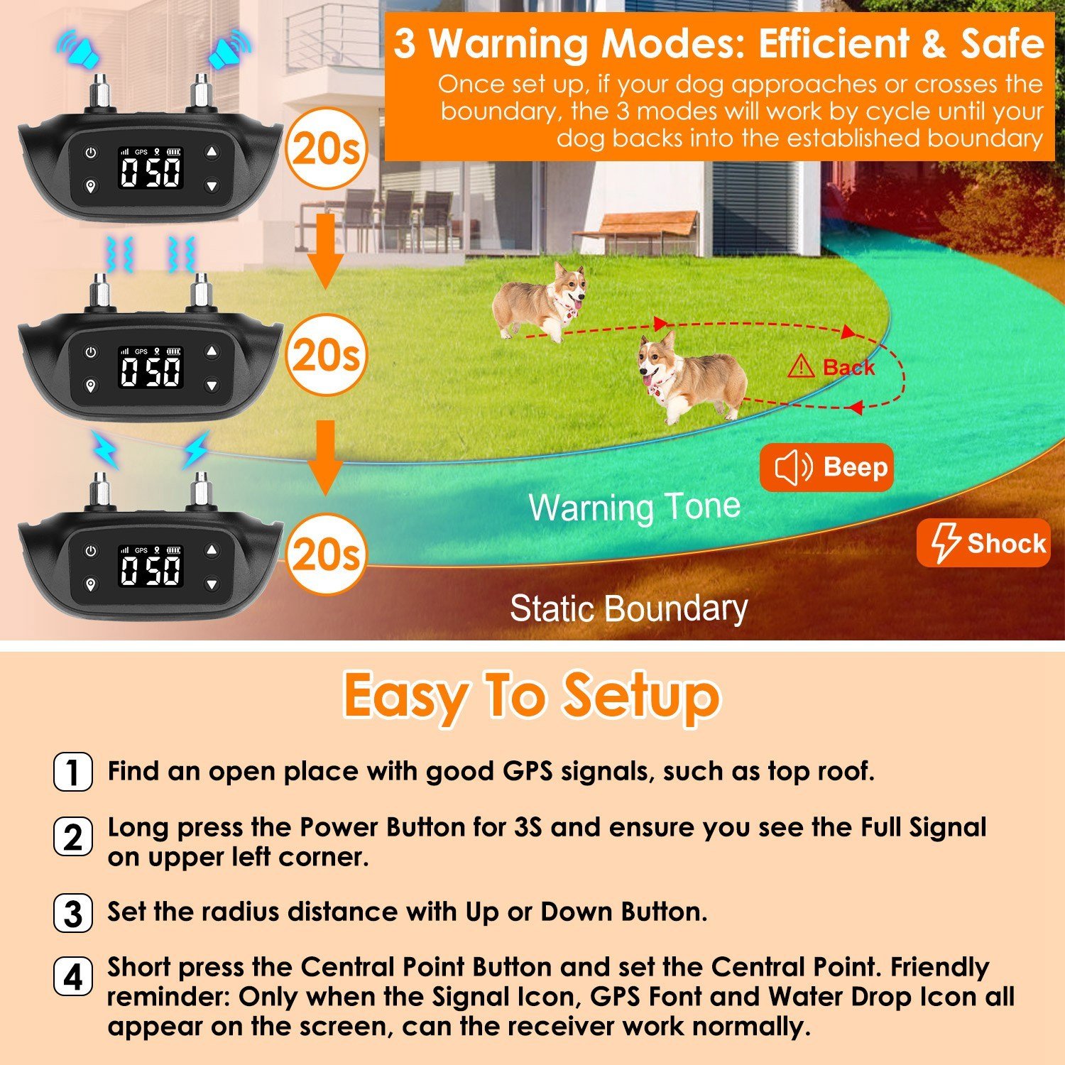 2 In 1 Dog GPS Fence Tracker Wireless GPS Dog Fence GPS Dog Collar With 32-2887FT Radius IPX6 Waterproof For Small Medium Large Dogs - Image 2