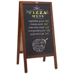 A Frame Chalkboard Sign, Double-Sided Sidewalk Signs, Freestanding Vintage Wooden Chalk Board With Chalks & Magnetic Eraser, Rustic Brown Outdoor Sandwich Board, 20"x40", Kitchen Home Wedding