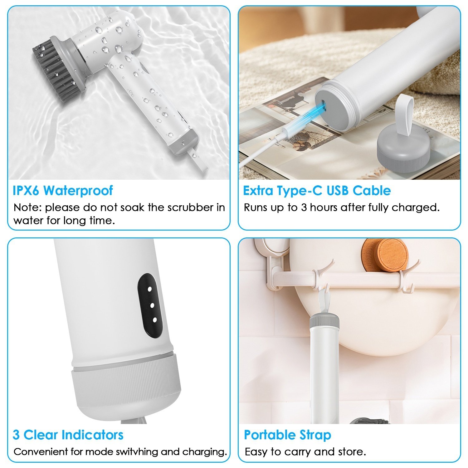 1Set Electric Handheld Spin Scrubber Cordless Cleaning Brush With 2 Rotating Speeds 3 Cleaning Brushes Rechargeable Shower Scrubber For Kitchen Dish Bathtub Sink Tile - Image 2