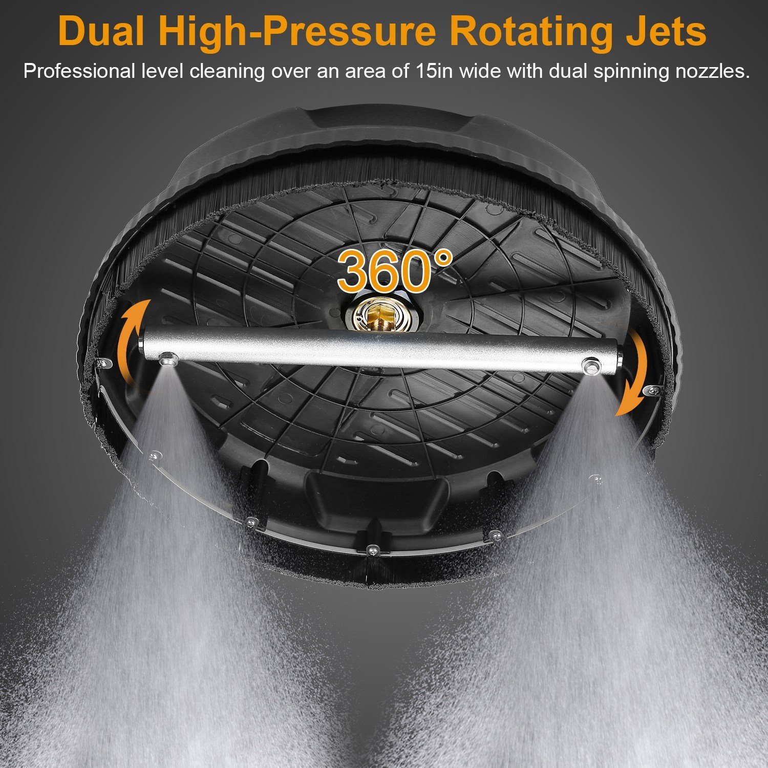 1 Set 15in High Pressure Flat Surface Cleaner 4000PSI Disc Power Washer Broom With 2 Washer Extension Wands 2Pc Replacement Nozzles - Image 6