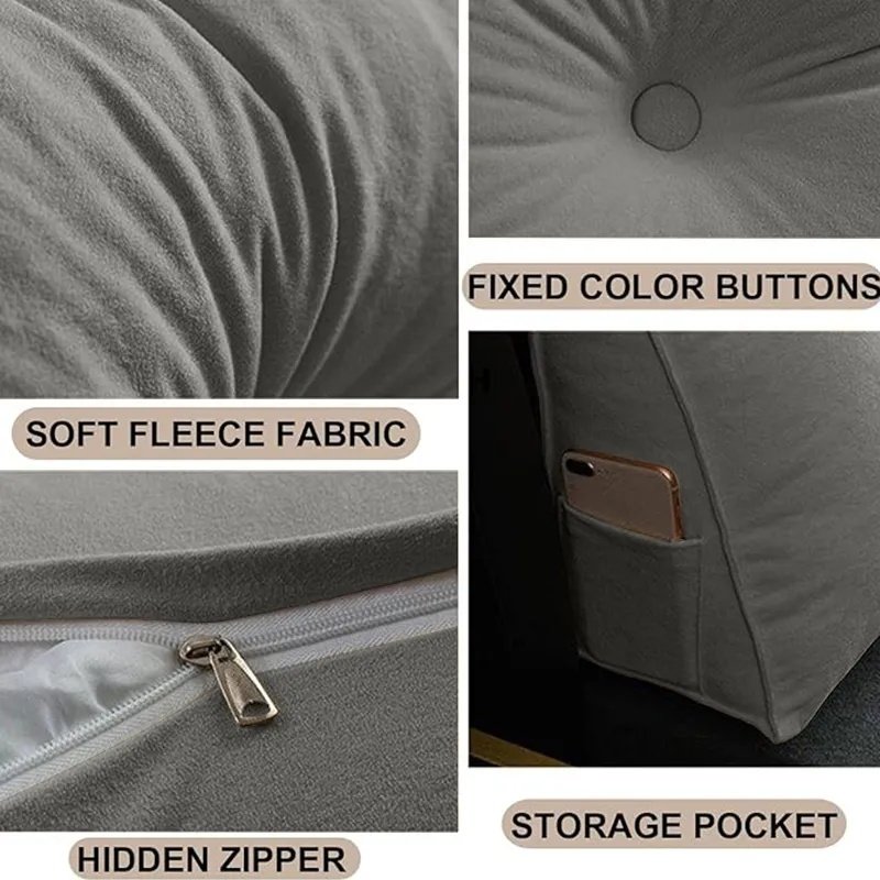 Triangle Reading Cushion With A Button-Gray 60x50x20cm - Image 5