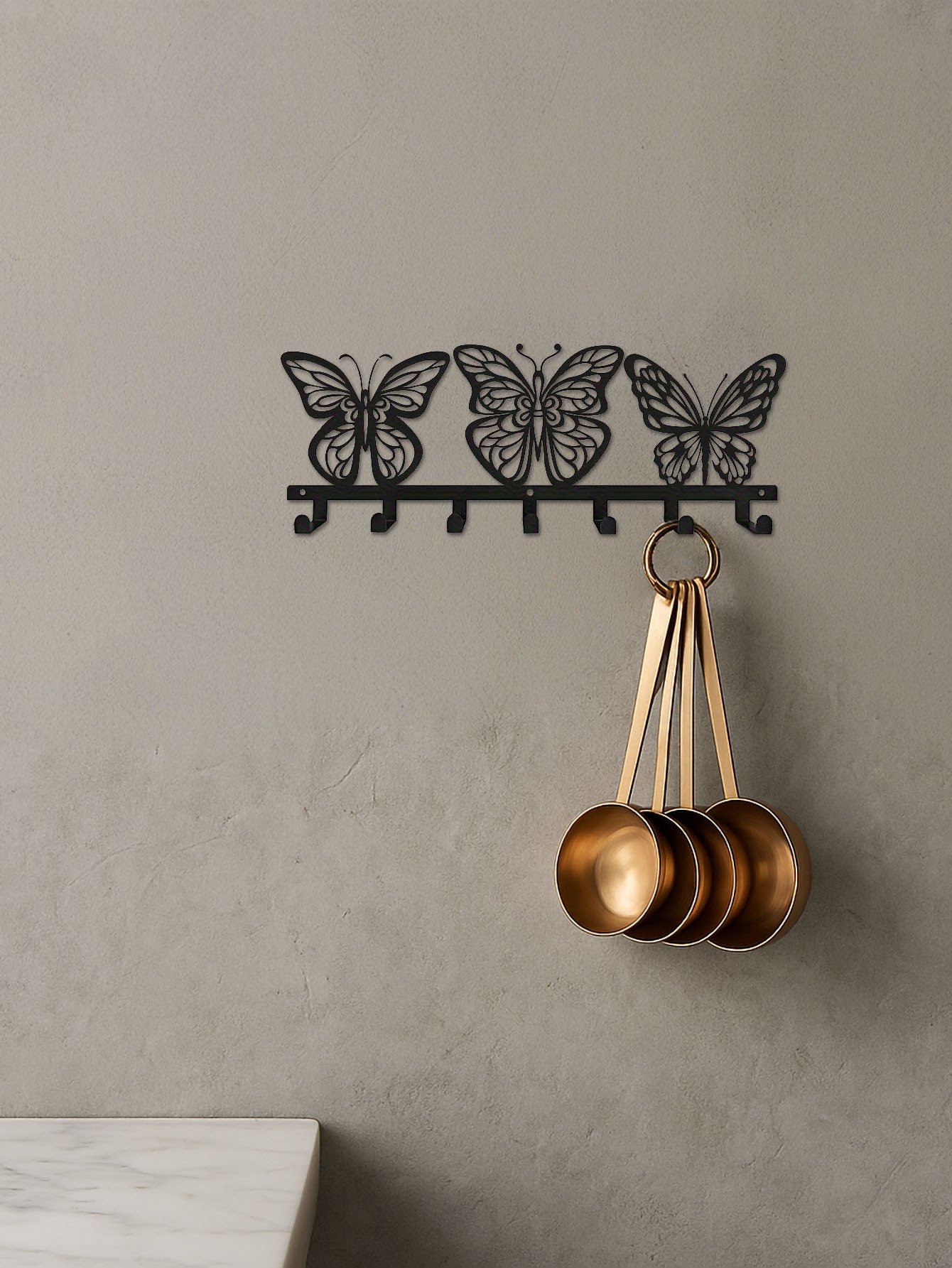 Modern Butterfly Metal Key Holder,Hand-made Iron Art With 7 Hooks, Wall Storage