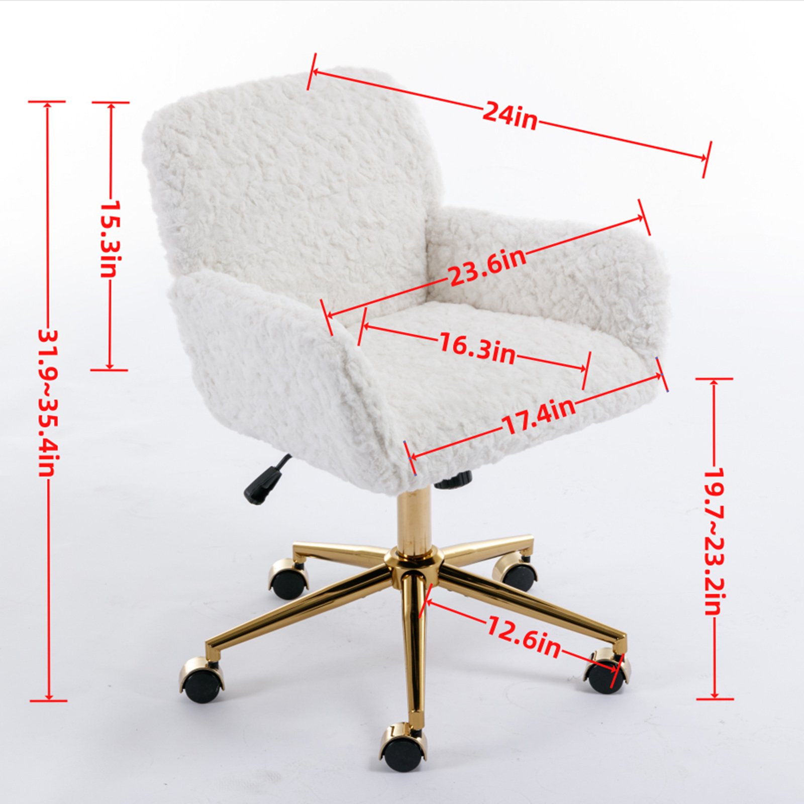 A&A Furniture Office Chair,Artificial Rabbit Hair Home Office Chair With Golden Metal Base,Adjustable Desk Chair Swivel Office Chair,Vanity Chair Beige - Image 2