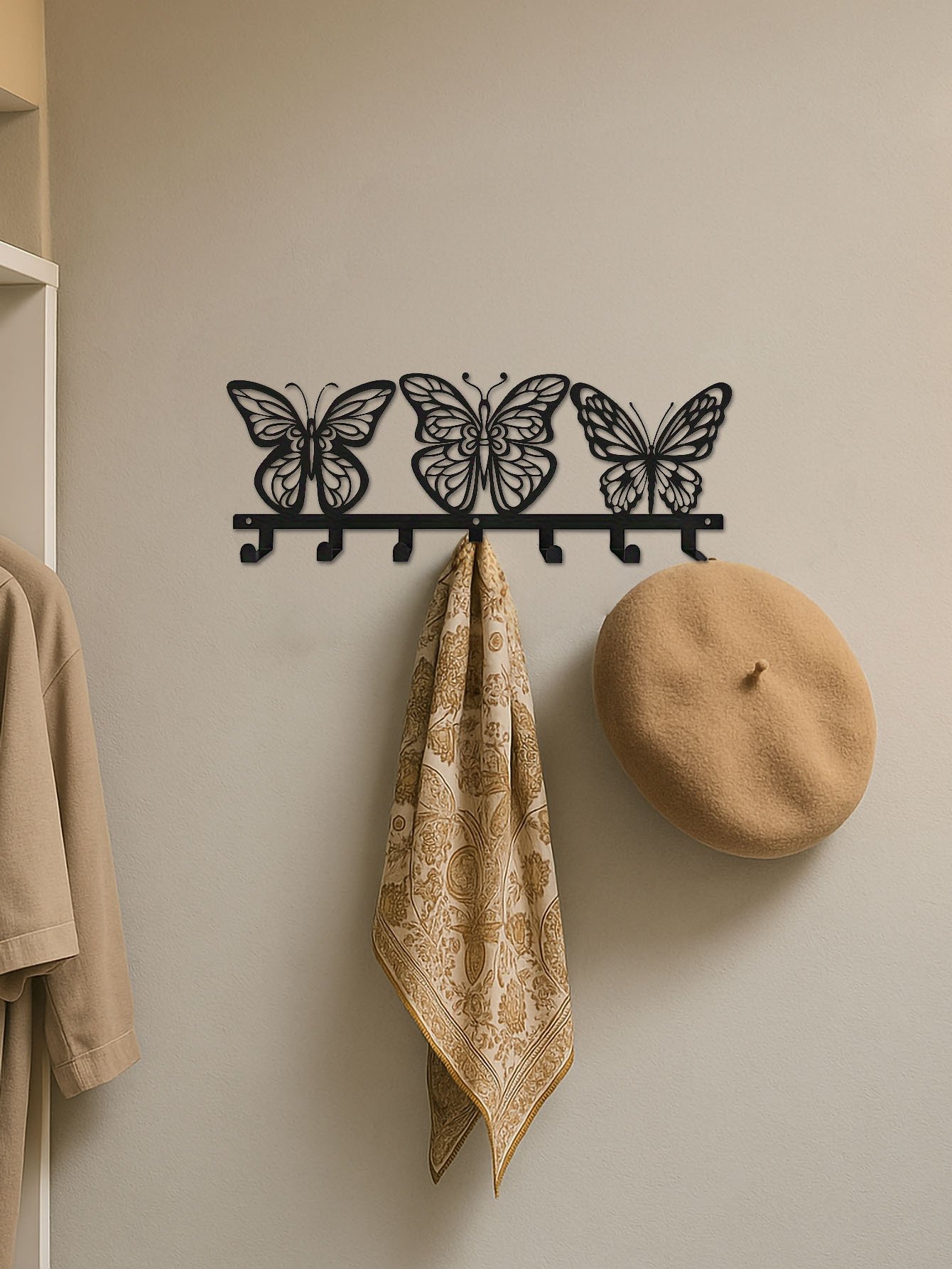 Modern Butterfly Metal Key Holder,Hand-made Iron Art With 7 Hooks, Wall Storage - Image 6
