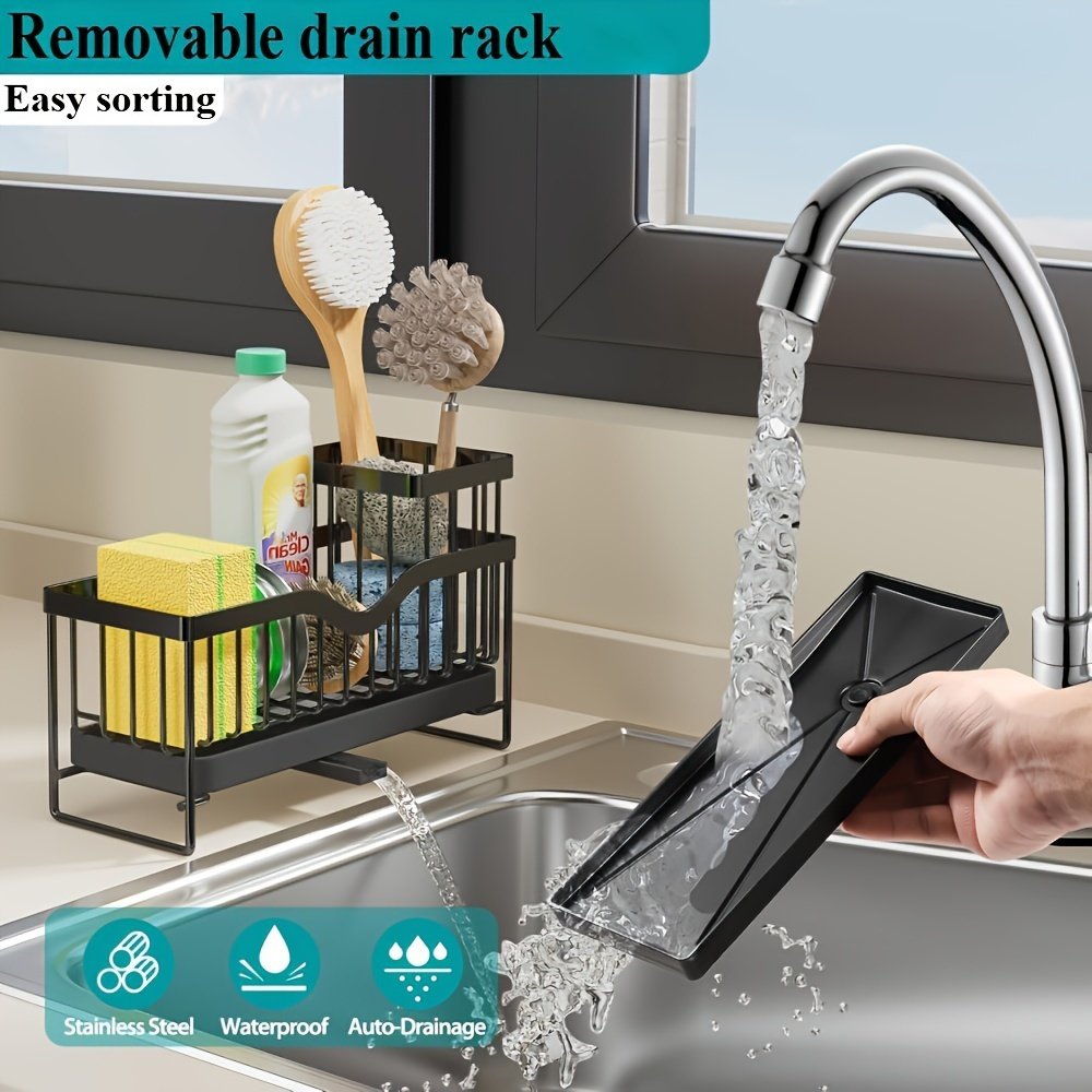 Stainless Steel Sponge Holder, Sink Scouring Pad Draining Rack, Multi-functional Countertop Dishcloth Storage Rack, Kitchen Supplies - Image 3