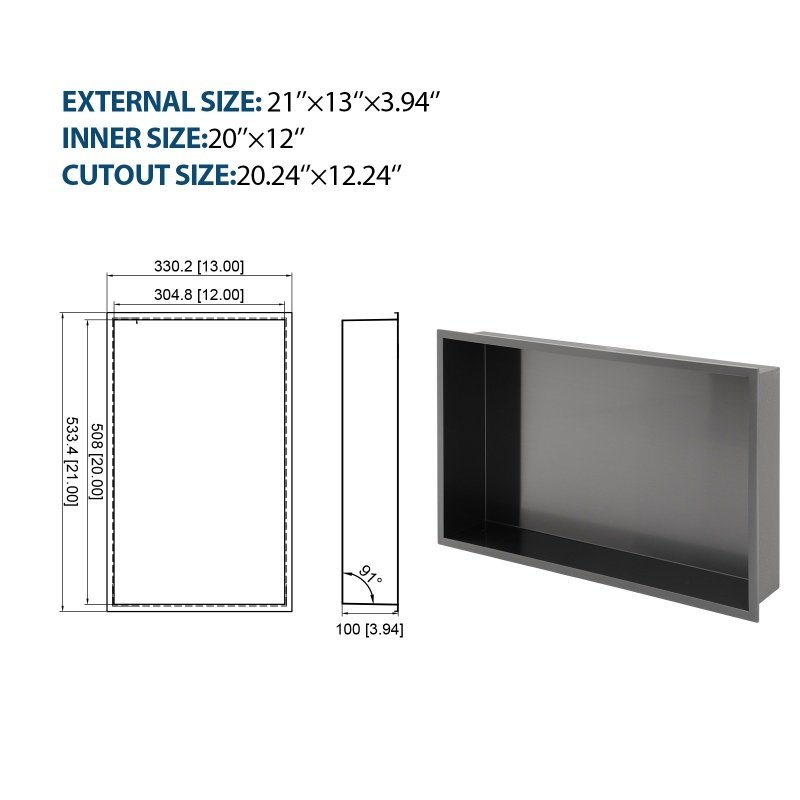 Stainless Steel Shower Niche, Gunmetal Black, Waterproof, Leak-Free, Rust-Resistant,Easy Installation, Corrosion-Resistant - Image 3