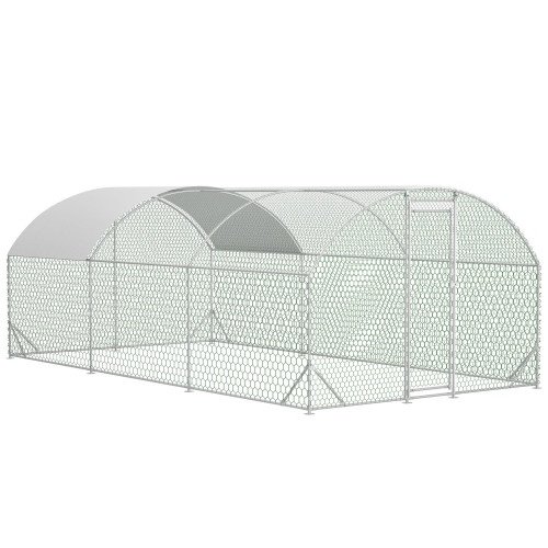 Large Chicken Coop Metal Chicken Run With Waterproof And Anti-UV Cover, Dome Shaped Walk-in Fence Cage Hen House For Outdoor And Yard Farm Use, 1 Tube Diameter, 9.84 X 19.68 X 6.56 - Image 3