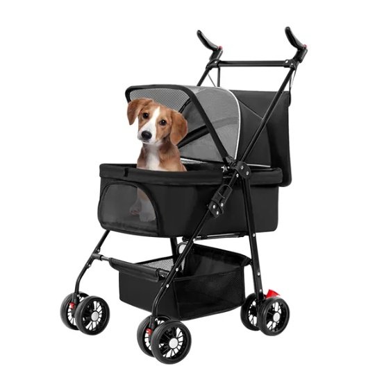 4 Wheels Pet Stroller Foldable Carrier Strolling Cart Travel Jogger Pet Stroller With Removable Liner Storage Basket For Dog Cat - Image 2