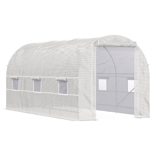 Outsunny 15 X 7 X 7 Walk-In Tunnel Greenhouse, Large Garden Hot House Kit With 6 Roll-up Windows & Roll Up Door, Steel Frame, White - Image 5