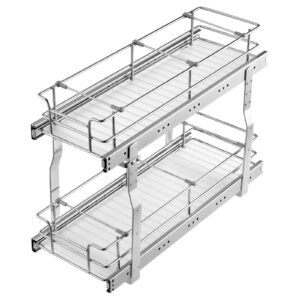 2-Tier 8.5"Wx21"Dx15"H Wire Pull Out Cabinet Under Sink Organizer Drawer Basket, 10"Wx22"Dx18"H  Install Size For Cabinet