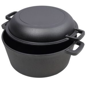 One In One Pre Seasoned Cast Iron Dutch Oven With Dual Handles, Outdoor Camping Deep Pot, With 2 Silicone Handle Covers, Banned Platform Temu