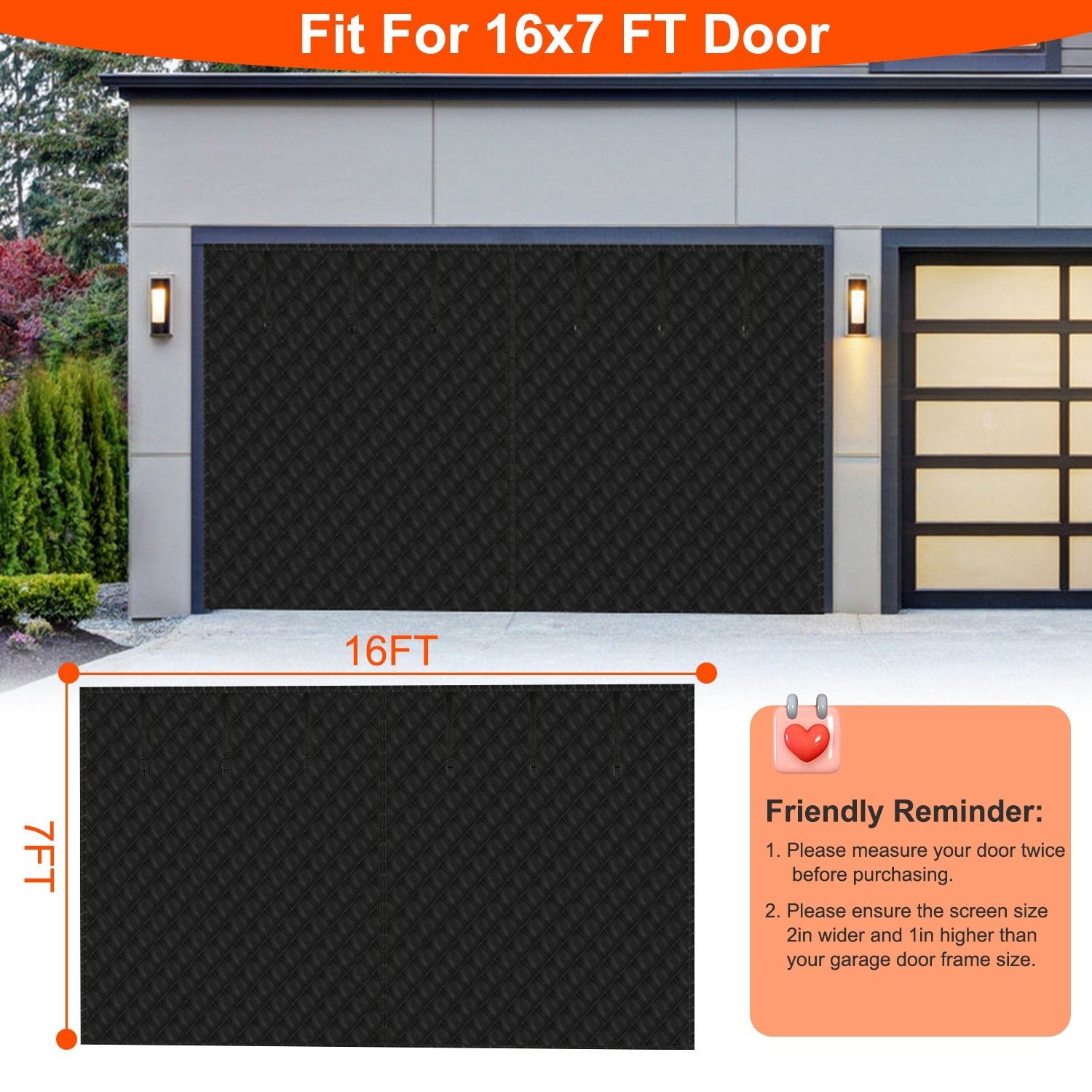 1Pc 16x7FT Magnetic Thermal Insulated Garage Door Curtain For Winter Two Car Garage Screen With Magnetic Closure 8 Roll Up Buckle Straps For Two Cars Weatherproof Windproof Soundproof - Image 4