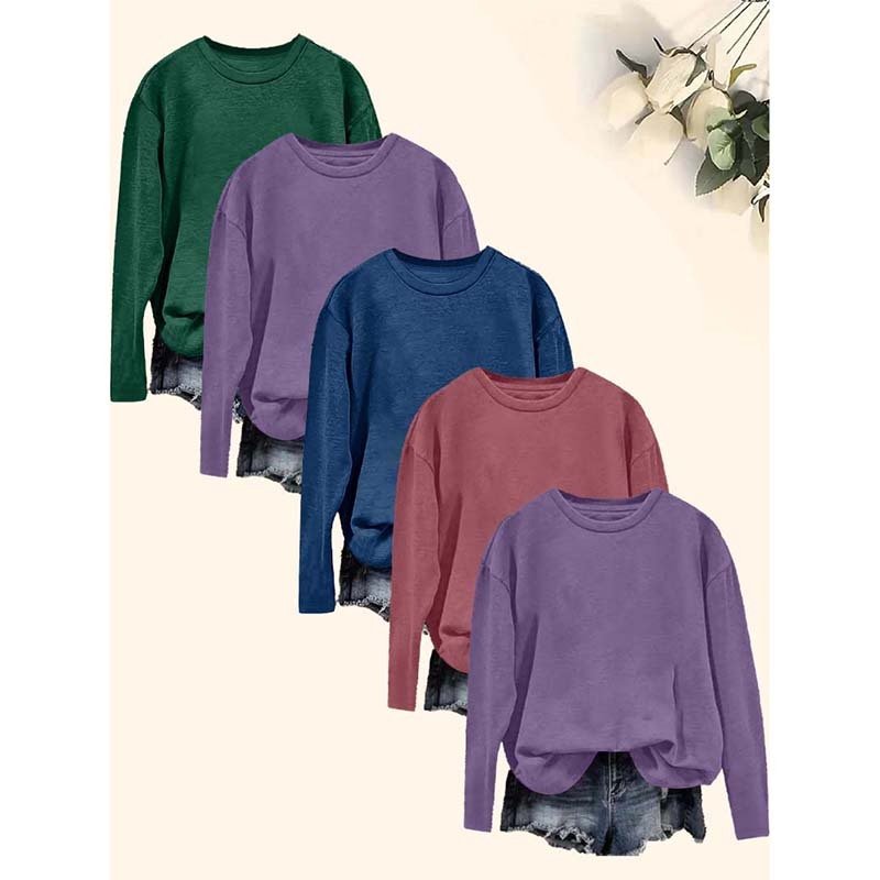 Womens 5 Packs Long Sleeve Crew Neck Shirts Fall Tops Clothes Outfits 2025 Basic Tee - Image 8