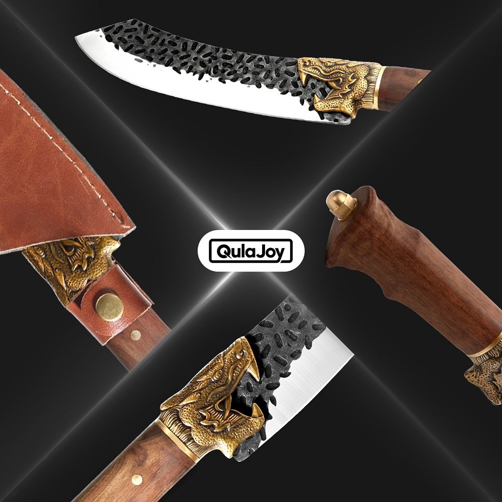 Qulajoy Boning Knife - Hand Forged Camping Knife 7Cr17MOV Blade - Dragon Head Handle And Leather Sheath - Unique Dragon Style - Viking Knife For Hunting & Camping - Image 3