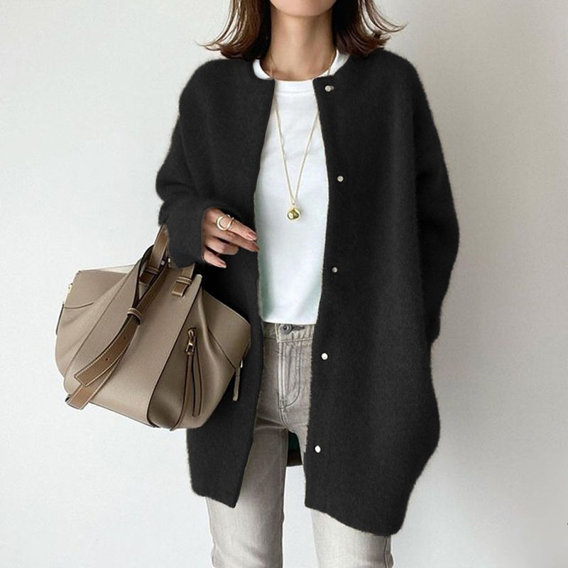 Women's Solid Color Wool-like Coat, Oversized Long Sleeve Button Up Trench For Fall Winter Casual Outwear - Image 4