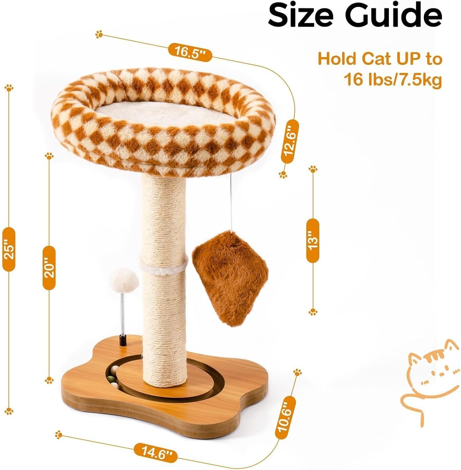 Mewoo Cat Scratching Post With Bed - Small Cat Tower With Sisal Scratcher, Removable Perch & Ball Track Toys For Indoor Cats Brown, Medium - Image 3