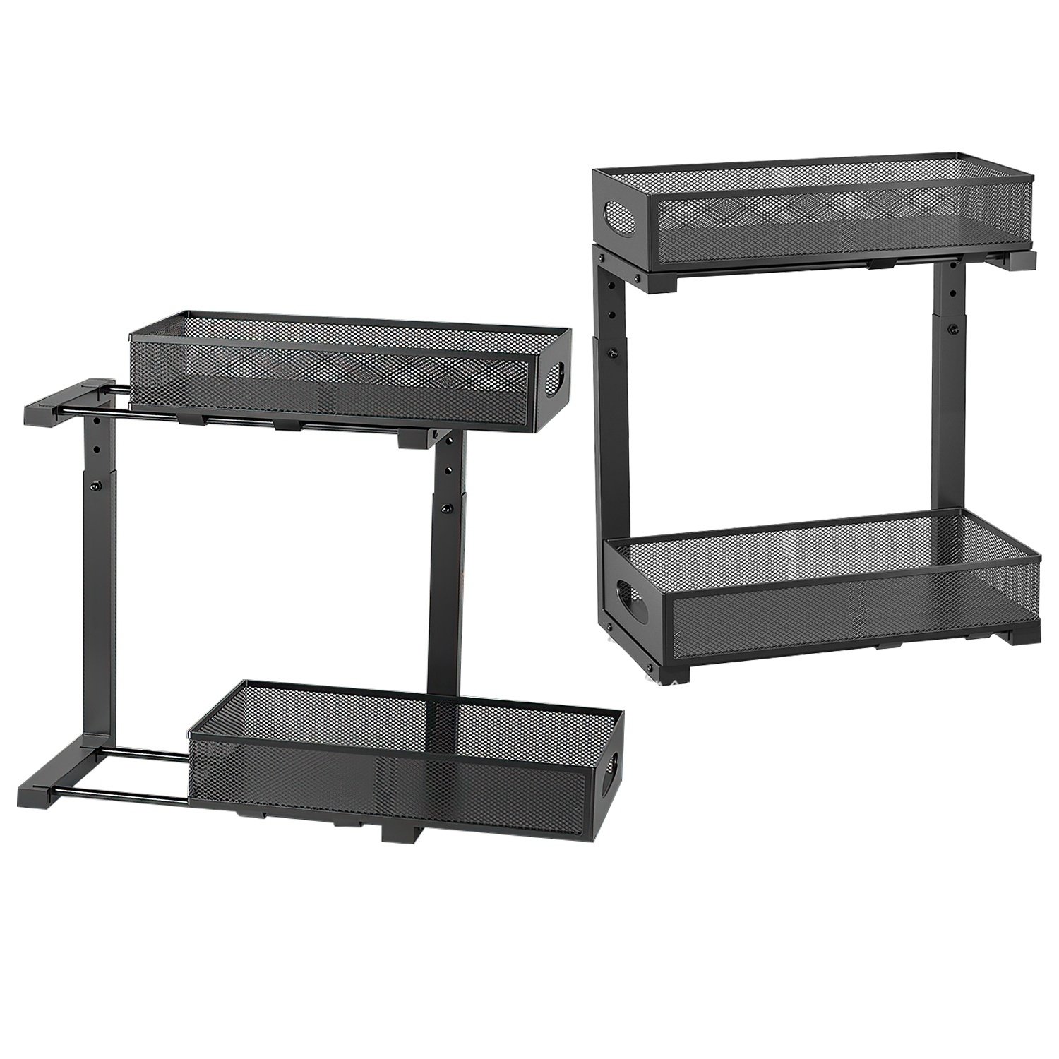 2Pcs Under Sink Organizer 2 Tier Pull Out Cabinet Baskets Storage Shelf Sliding Storage Drawers Rack With 5 Adjustable Height Mesh Baskets For Home Kitchen Bathroom Office - Image 8