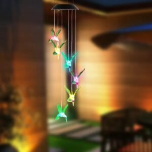 LED Solar Hummingbird Wind Chime Solar String Lights 6 LEDs Color