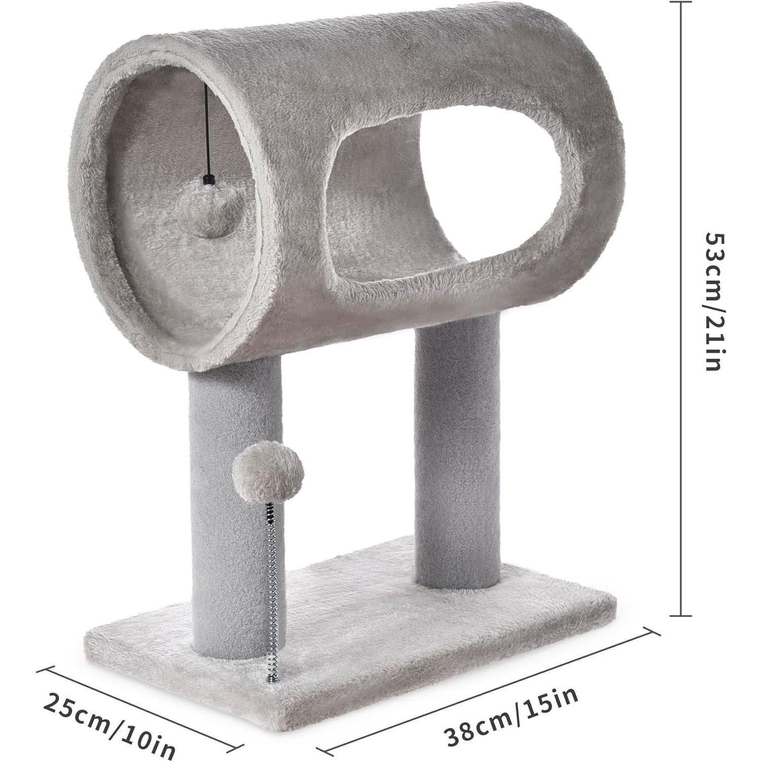 Gray Indoor Cat Tree With Hanging Ball 20.5Cat Tree With Tunnel Bed And Scratching Post Cat Tower - Image 7