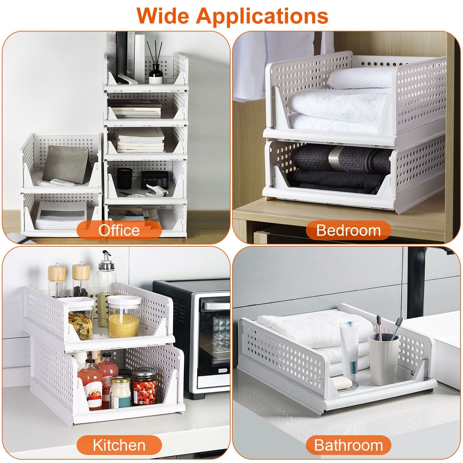 4 Packs Plastic Storage Box With Slide Rail Stackable For Living Room Bedroom Wardrobe Fedex Shipping - Image 4