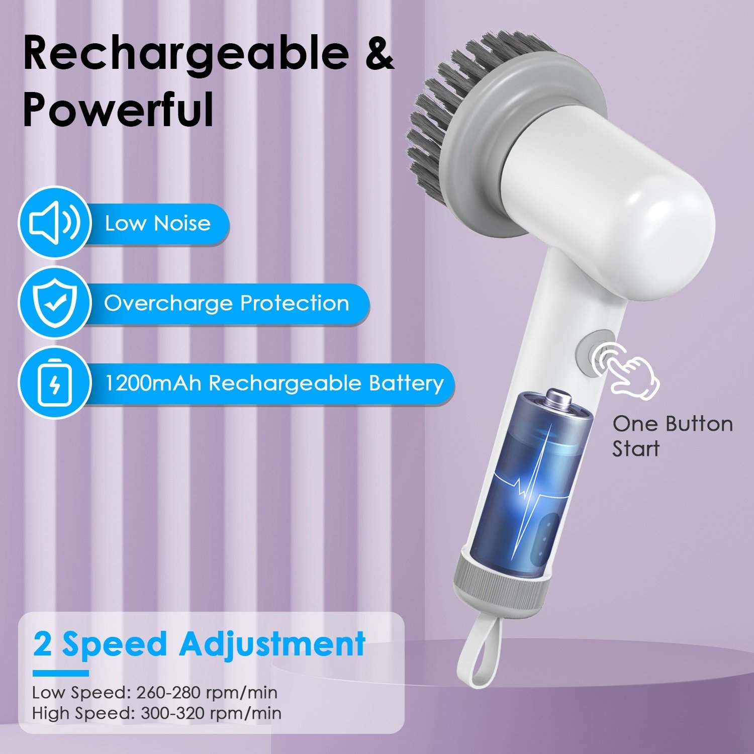 1Set Electric Handheld Spin Scrubber Cordless Cleaning Brush With 2 Rotating Speeds 3 Cleaning Brushes Rechargeable Shower Scrubber For Kitchen Dish Bathtub Sink Tile - Image 4