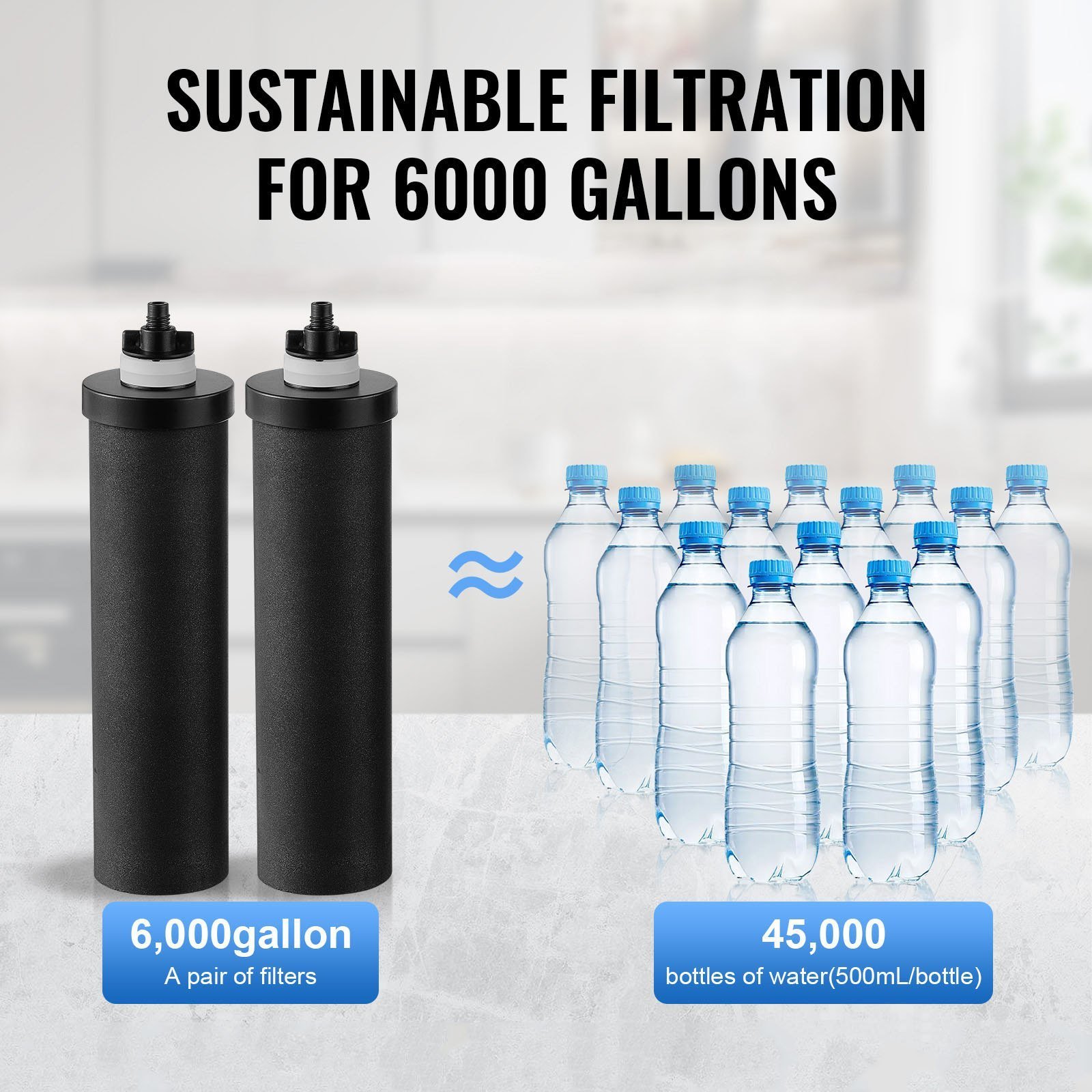 2.25G Gravity-fed Water Filter Countertop System Stainless Steel 2 Filters - Image 4